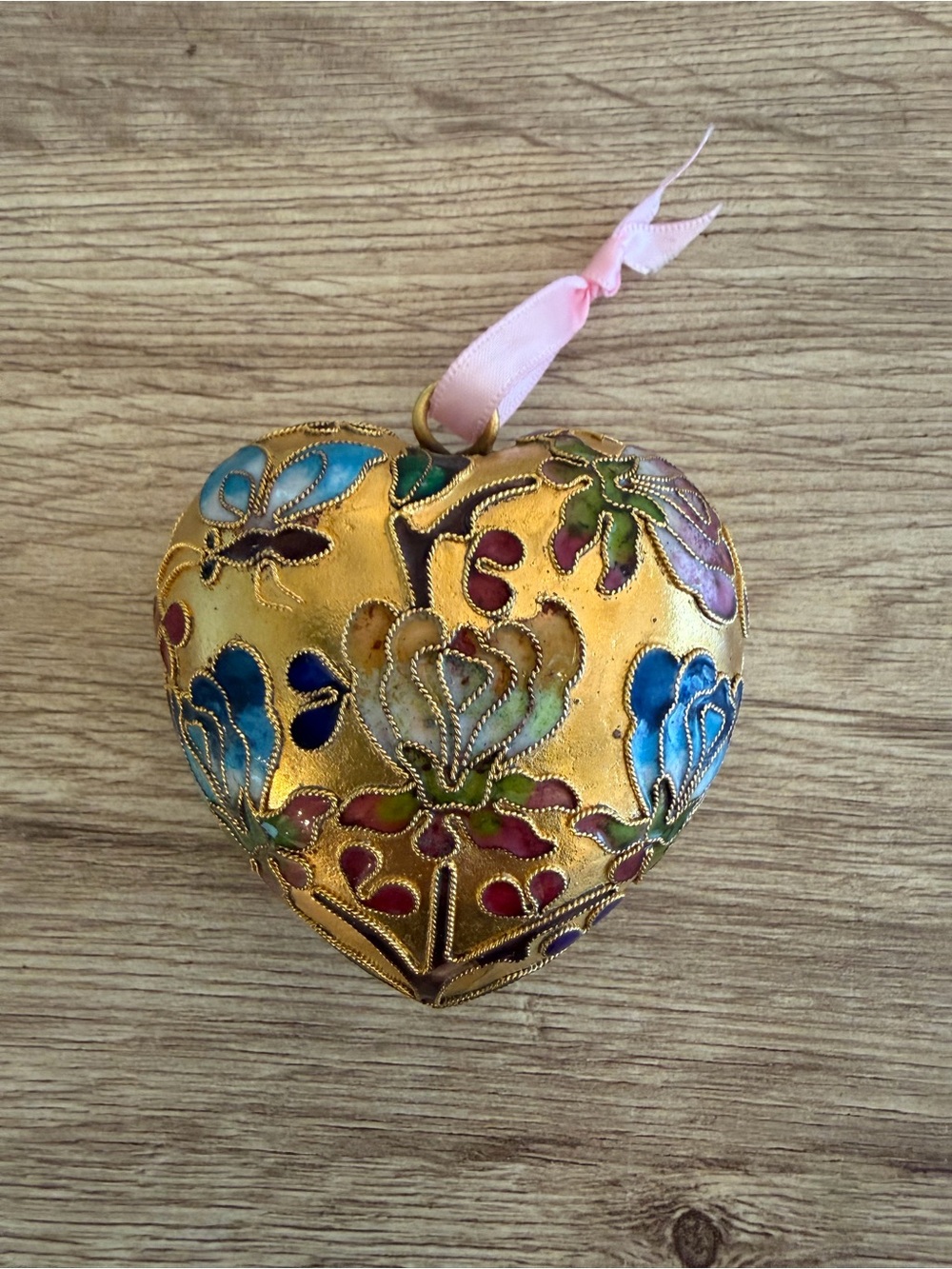 Vintage Cloisonné Enamel Heart Shaped Ornament